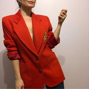 Neiman Marcus Red Wool Cashmere Blend Blazer Jacket